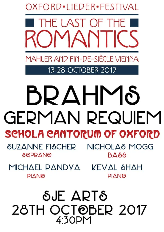 Schola Cantorum, under their new conductor Steven Grahl, joins with four outstanding young soloists to perform Brahms’s own arrangement of Ein deutsches Requiem, for piano four-hands accompaniment.

This concert is part of the Oxford Lieder Festival.